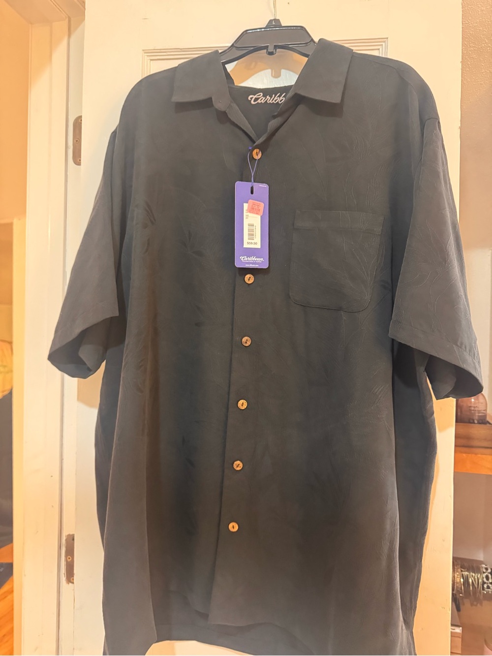 Caribbean Black Short-Sleeve Button-Down Shirt